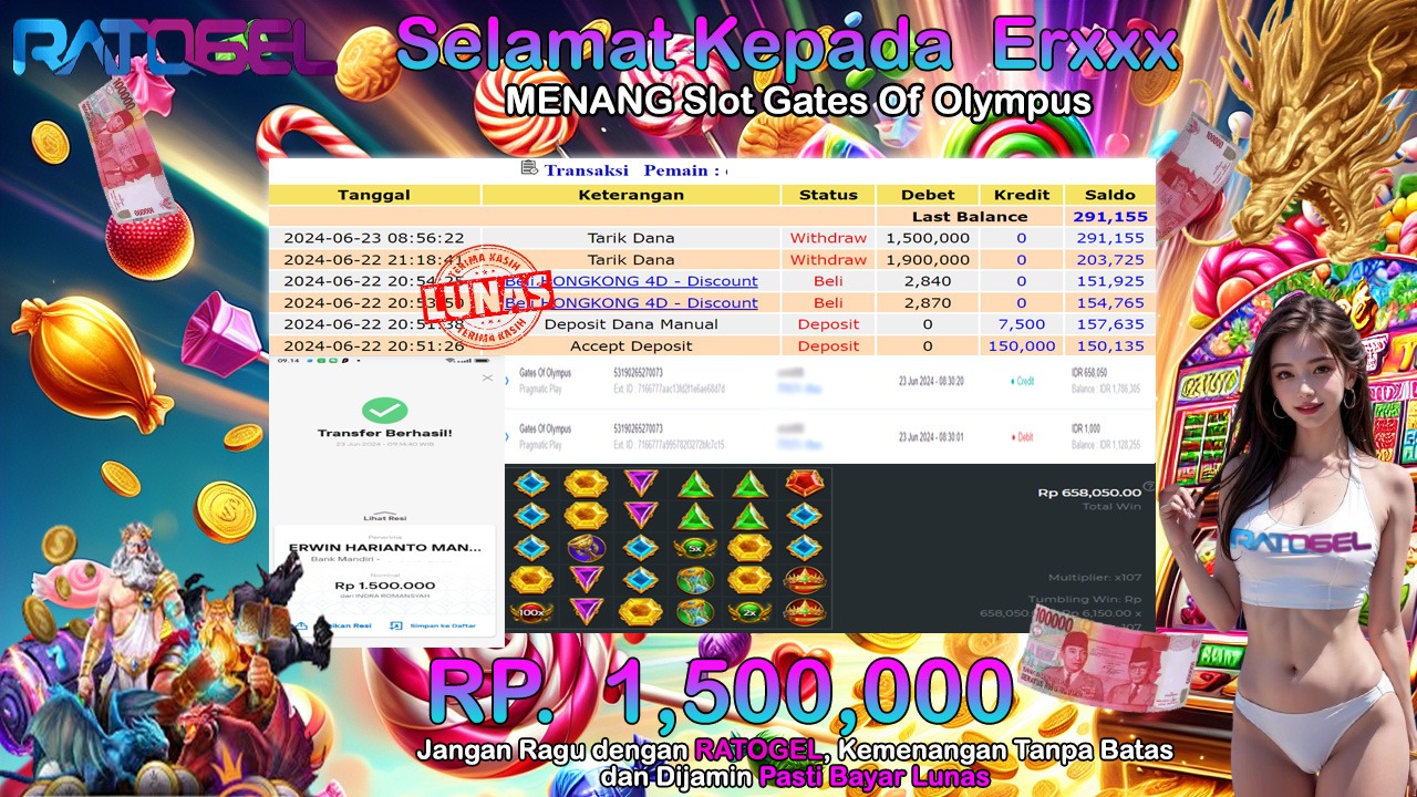 BUKTI JACKPOT SLOT GATES OF OLYMPUS TERPERCAYA DI INDONESIA TGL 23-06-2024