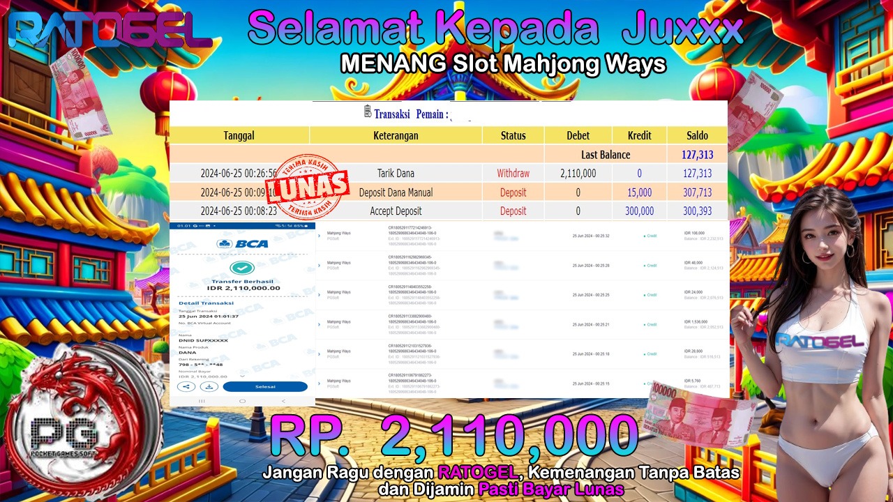 BUKTI JACKPOT SLOT MAHJONG WAYS TERPERCAYA DI INDONESIA TGL 25-06-2024