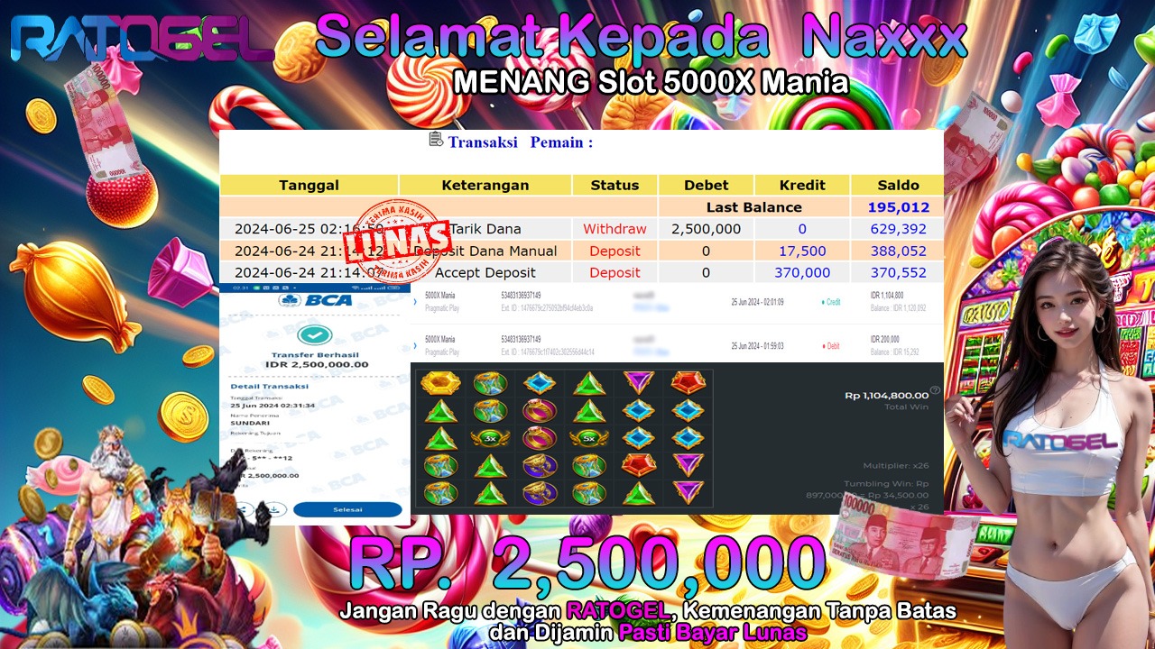 BUKTI JACKPOT SLOT 5000X MANIA TERPERCAYA DI INDONESIA TGL 25-06-2024