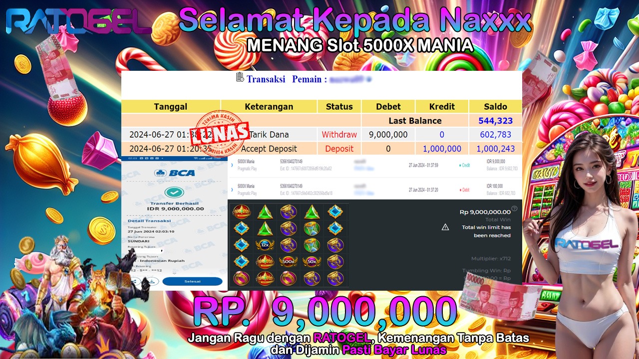 BUKTI JACKPOT SLOT 5000X MANIA TERPERCAYA DI INDONESIA TGL 27-06-2024