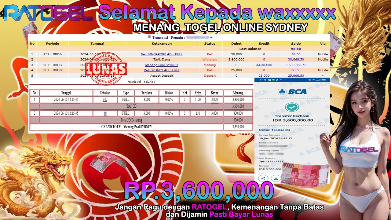 BUKTI JP TOGEL ONLINE POOL SYDNEY TERPERCAYA DI INDONESIA TGL 10-06-2024