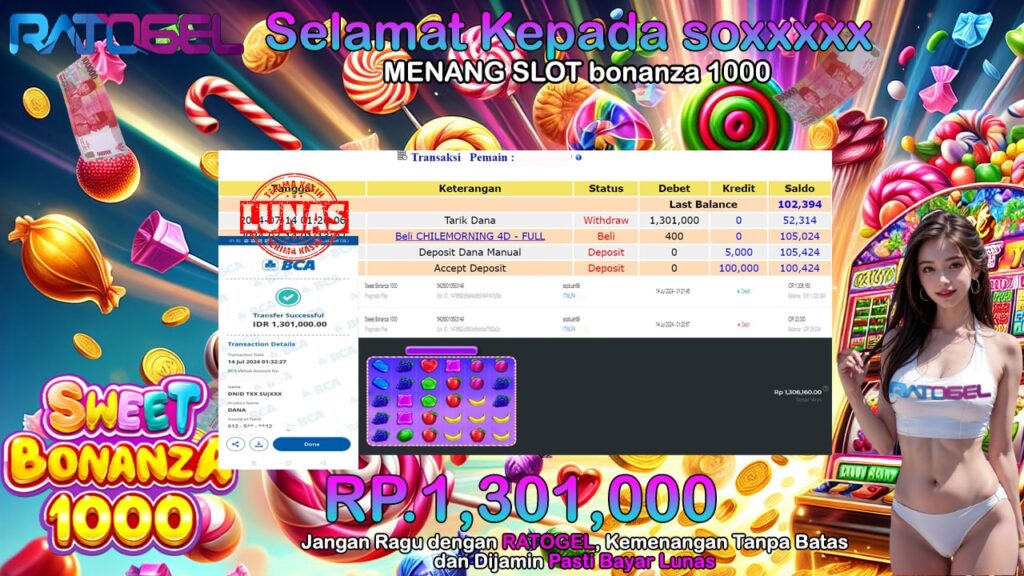 BUKTI JACKPOT SLOT SWEET BONANZA 1000 TERPERCAYA DI INDONESIA TGL 14-07-2024