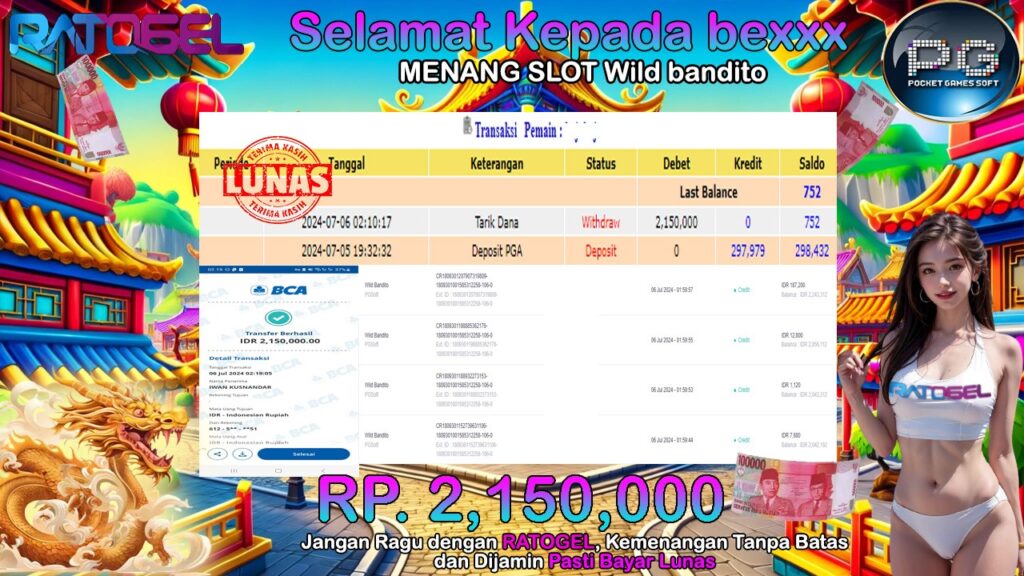 BUKTI JACKPOT SLOT WILD BANDITO TERPERCAYA DI INDONESIA TGL 06-07-2024