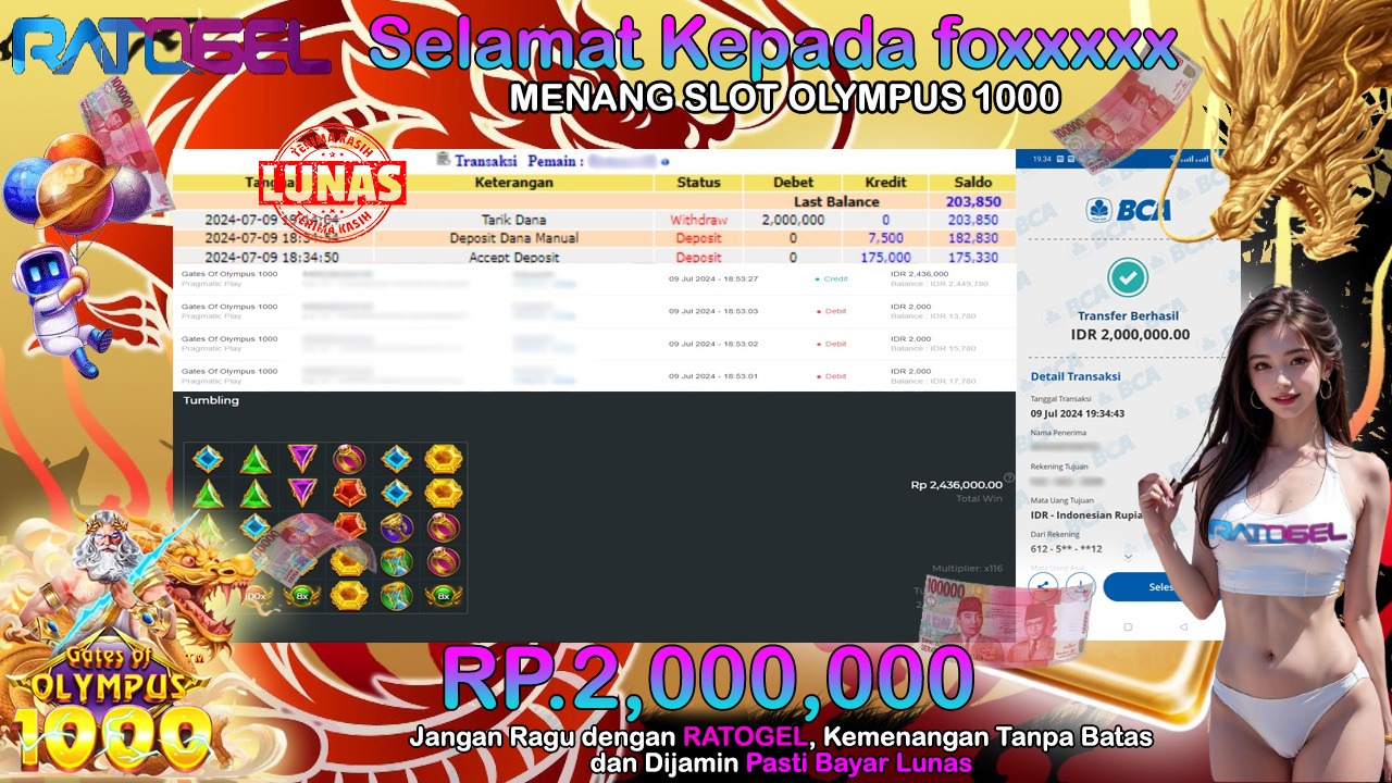 BUKTI JACKPOT SLOT GATES OF OLYMPUS 1000 TERPERCAYA DI INDONESIA TGL 09-07-2024