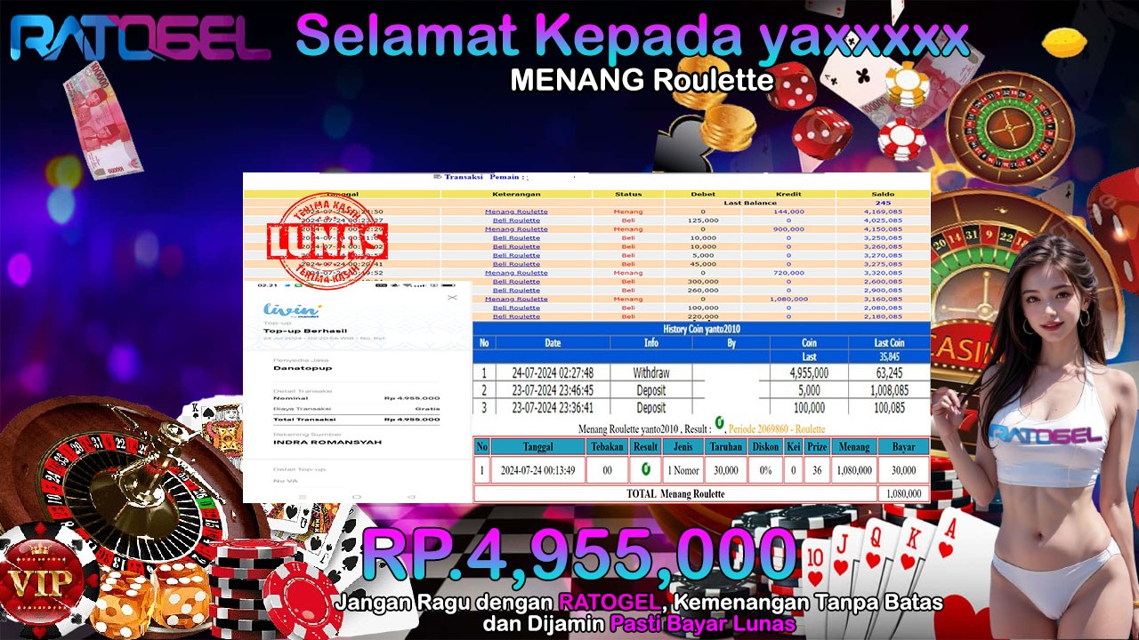 BUKTI JACKPOT ROULETTE TERPERCAYA DI INDONESIA TGL 24-07-2024