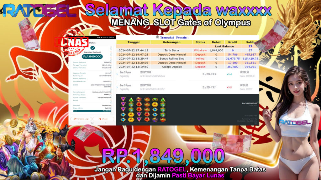 BUKTI JACKPOT SLOT GATES OF OLYMPUS  TERPERCAYA DI INDONESIA TGL 22-07-2024