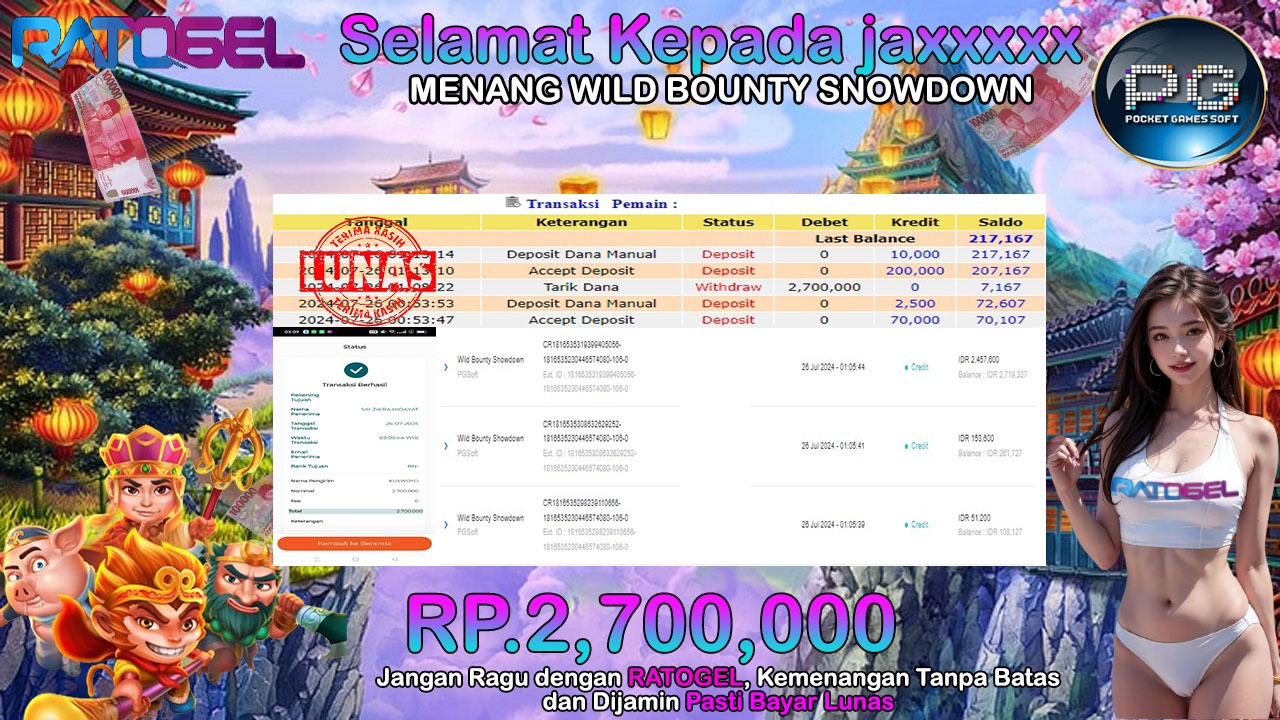 BUKTI JACKPOT SLOT WILD BOUNTY SNOWDOWN TERPERCAYA DI INDONESIA TGL 26-07-2024