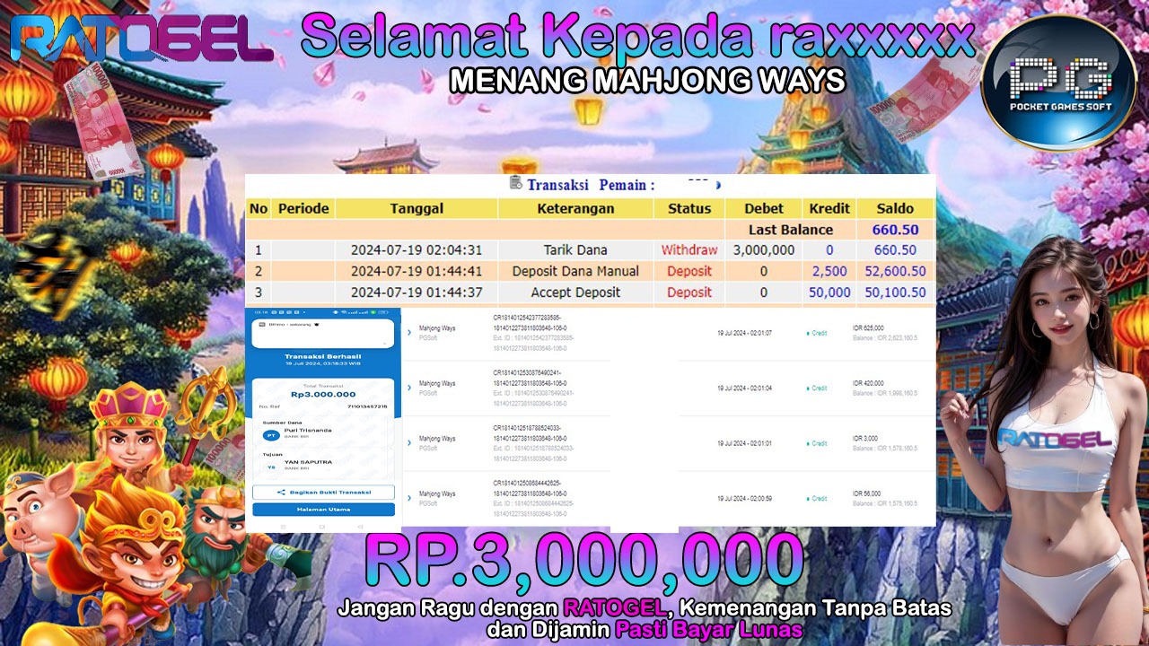 BUKTI JACKPOT SLOT MAHJONG WAYS TERPERCAYA DI INDONESIA TGL 19-07-2024