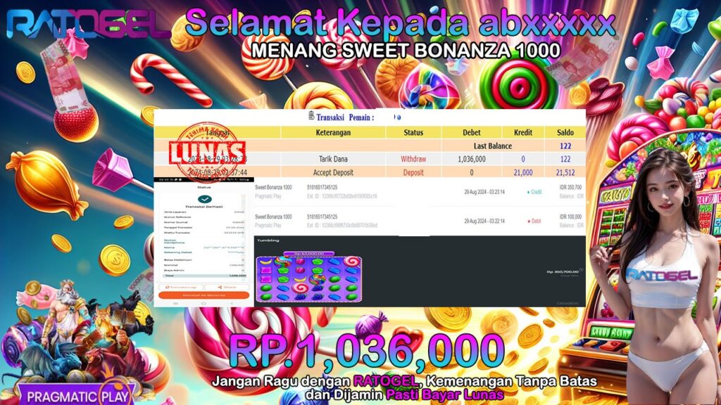 BUKTI JACKPOT SLOT SWEET BONANZA 1000 TERPERCAYA DI INDONESIA TGL 29-08-2024