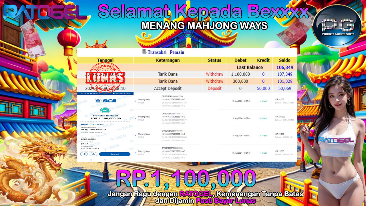 BUKTI JACKPOT SLOT MAHJONG WAYS TERPERCAYA DI INDONESIA TGL 10-08-2024