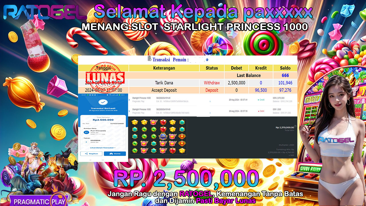 BUKTI JACKPOT SLOT STARLIGHT PRINCESS 1000 TERPERCAYA DI INDONESIA TGL 28-08-2024