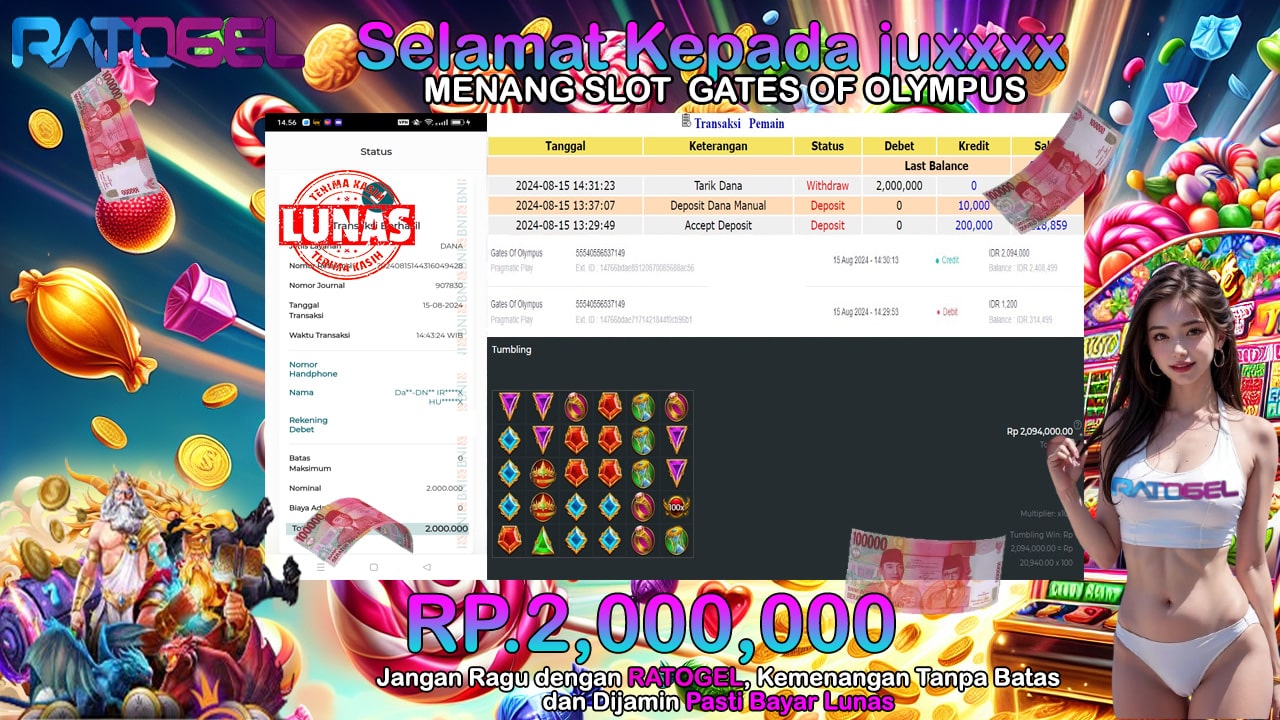 BUKTI JACKPOT SLOT GATES OF OLYMPUS TERPERCAYA DI INDONESIA TGL 15-08-2024