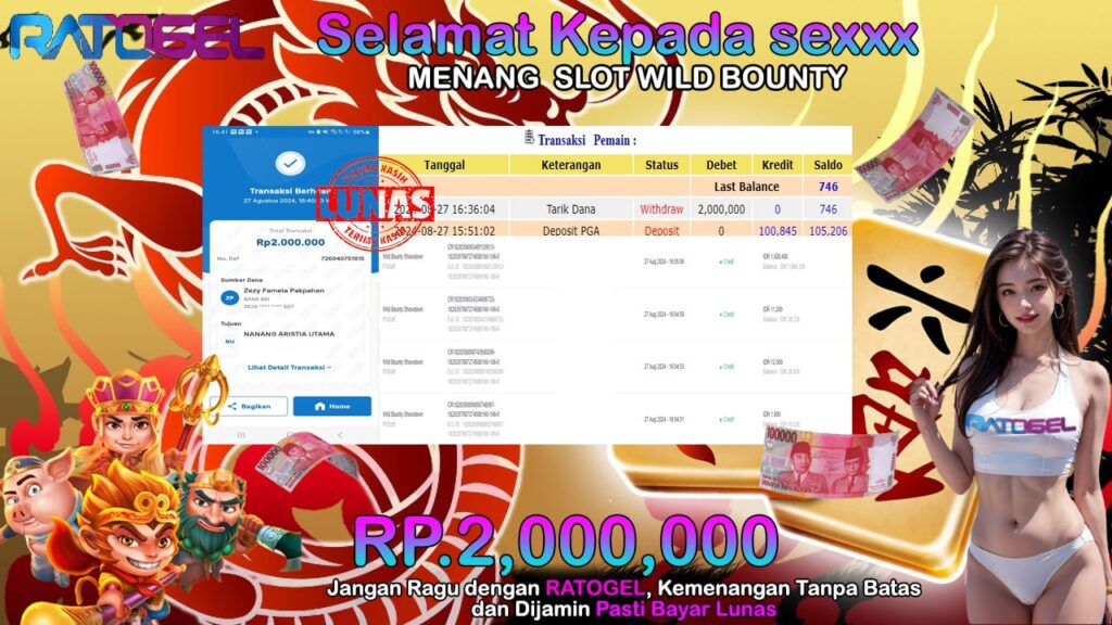 BUKTI JACKPOT SLOT WILD BOUNTY  TERPERCAYA DI INDONESIA TGL 27-08-2024