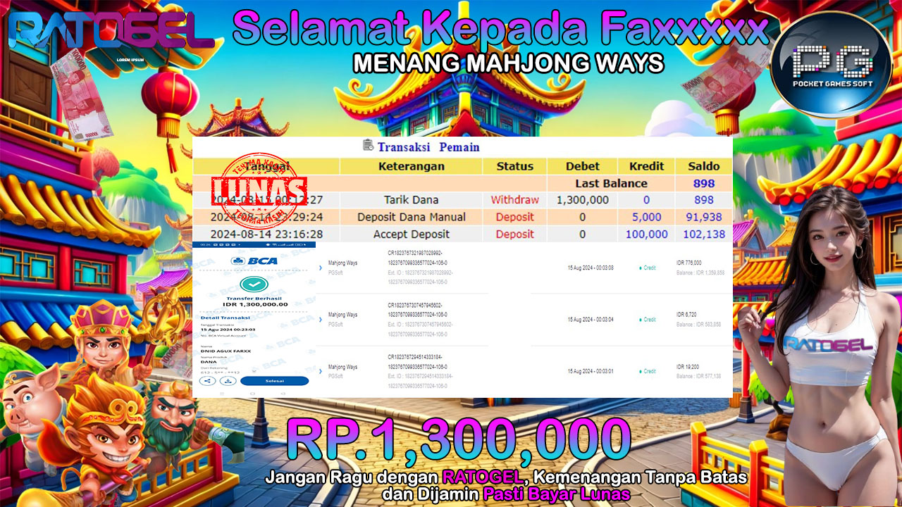 BUKTI JACKPOT SLOT MAHJONG WAYS  TERPERCAYA DI INDONESIA TGL 15-08-2024