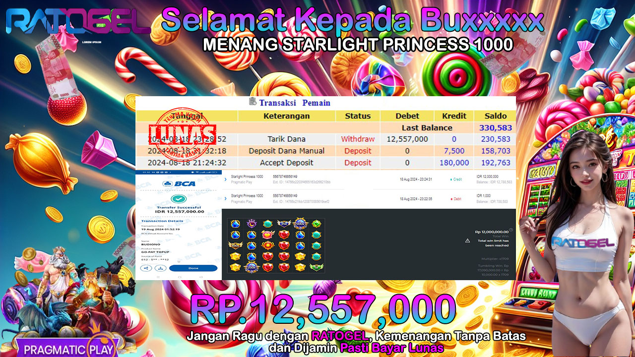 BUKTI JACKPOT SLOT STARLIGHT PRINCESS 1000 TERPERCAYA DI INDONESIA TGL 19-08-2024