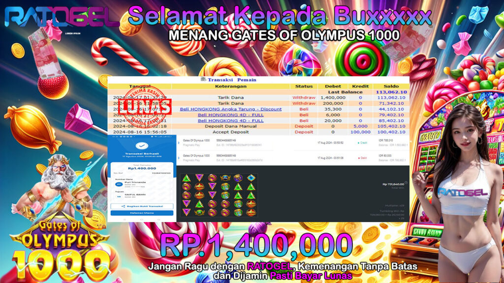 BUKTI JACKPOT SLOT GATES OF OLYMPUS 1000 TERPERCAYA DI INDONESIA TGL 17-08-2024