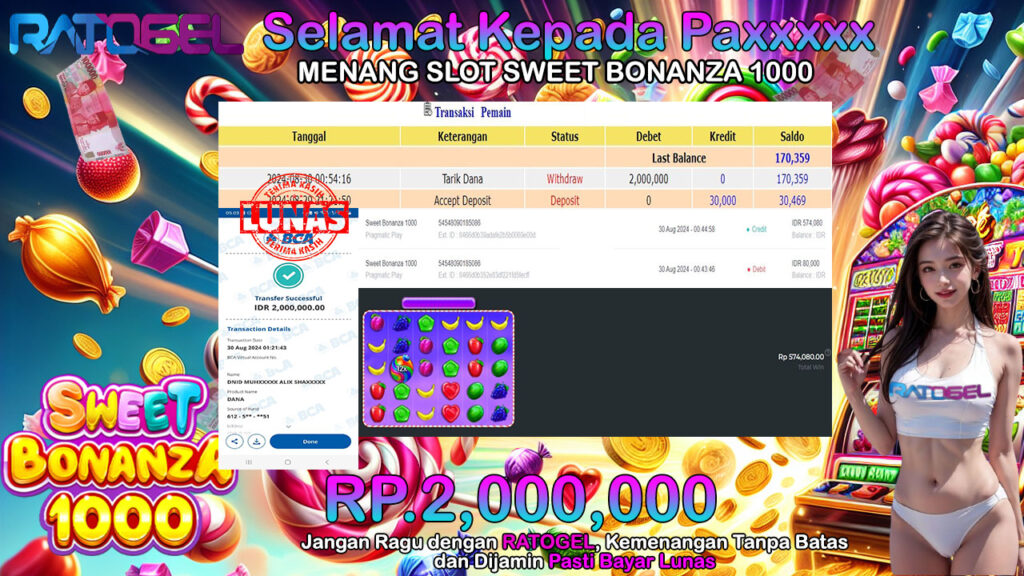 BUKTI JACKPOT SLOT SWEET BONANZA 1000  TERPERCAYA DI INDONESIA TGL 30-08-2024