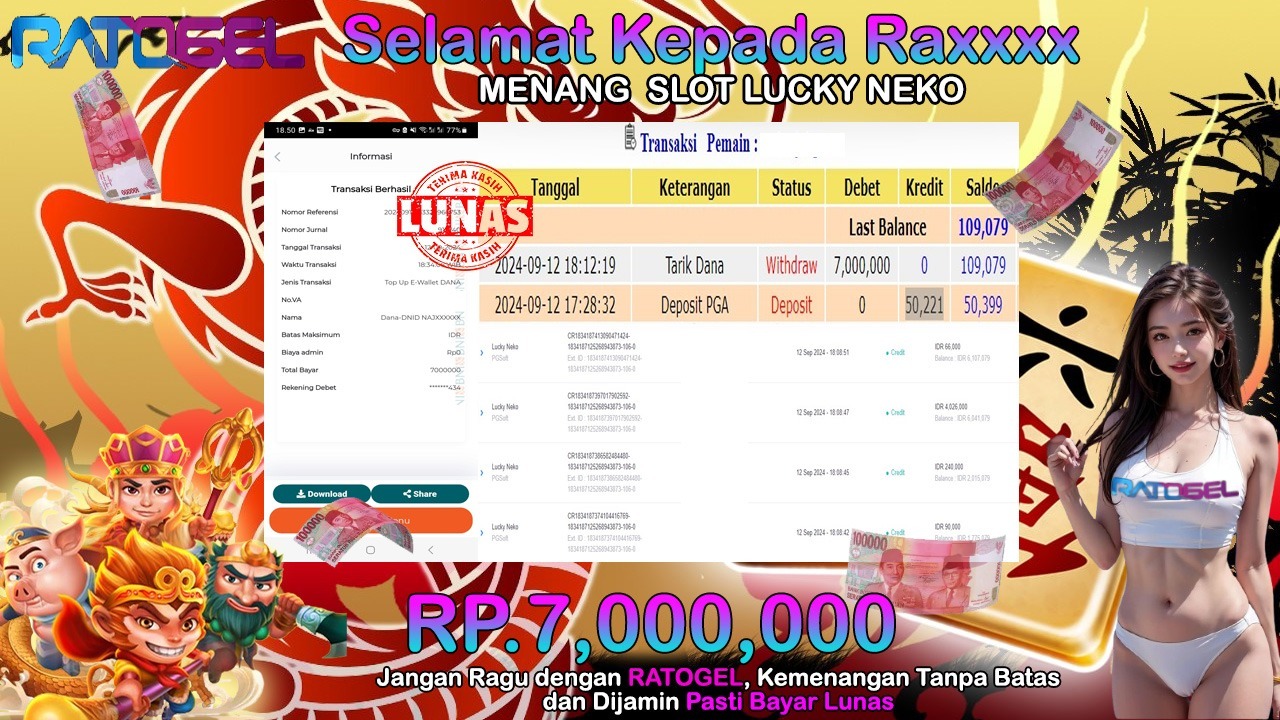 BUKTI JACKPOT SLOT LUCKY NEKO  TERPERCAYA DI INDONESIA TGL 12-09-2024