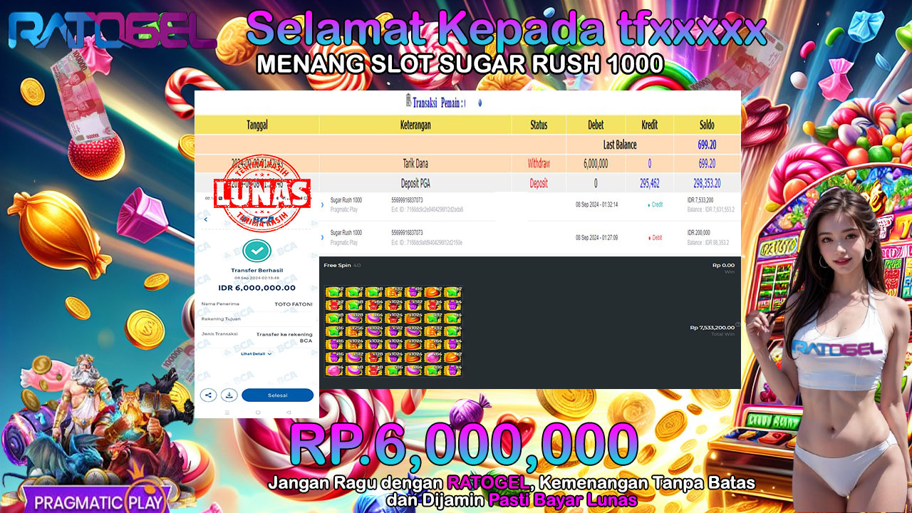 BUKTI JACKPOT SLOT SUGAR RUSH 1000 TERPERCAYA DI INDONESIA TGL 08-09-2024