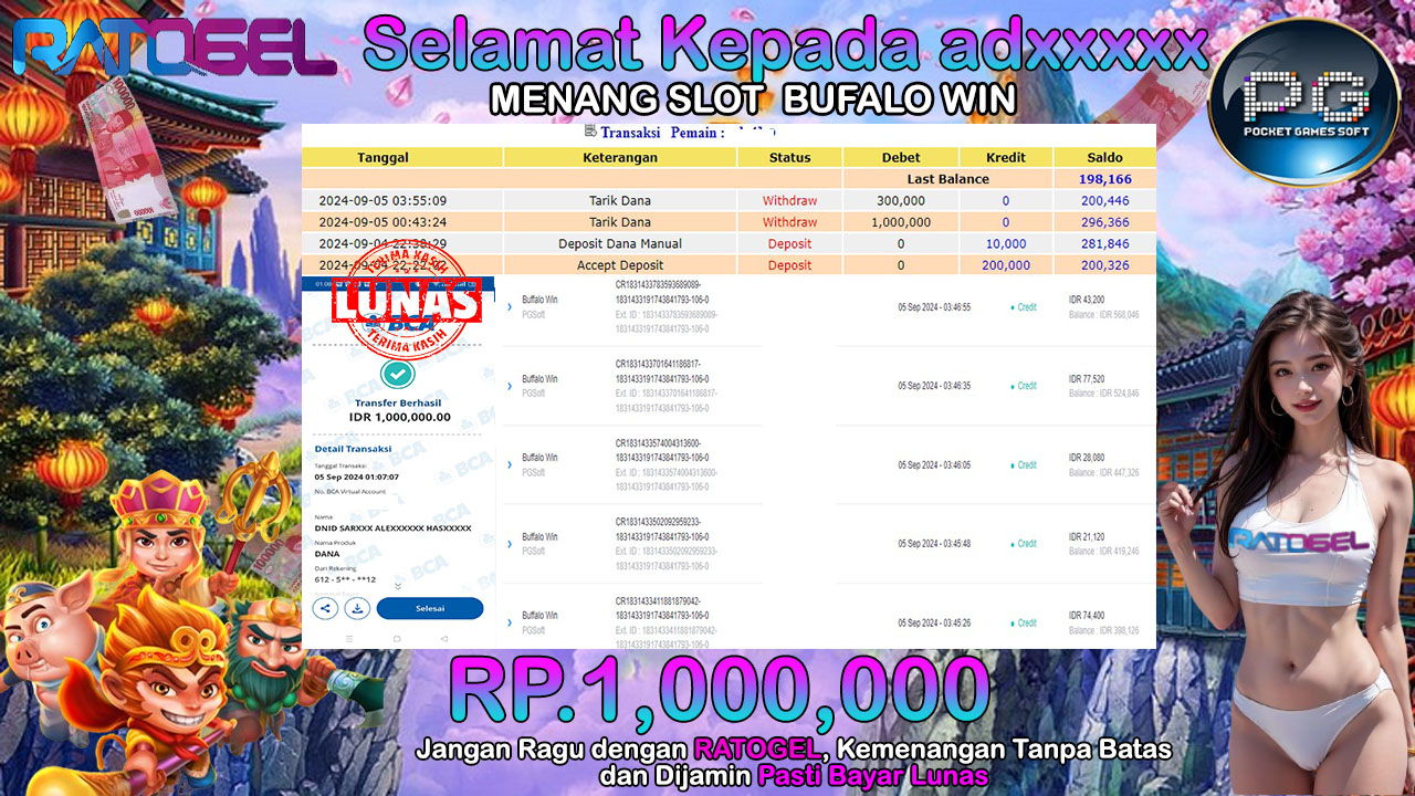 BUKTI JACKPOT SLOT BUFALO WIN  TERPERCAYA DI INDONESIA TGL 05-09-2024