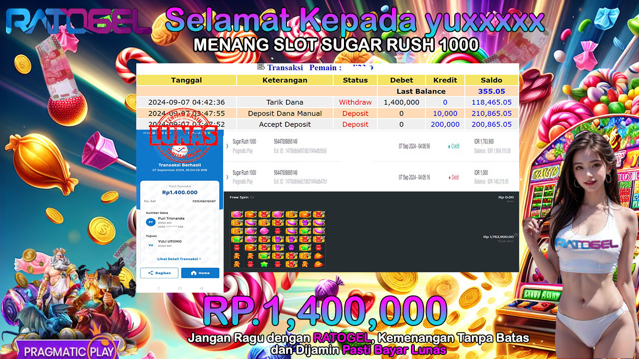 BUKTI JACKPOT SLOT  SUGAR RUSH 1000 TERPERCAYA DI INDONESIA TGL 07-09-2024