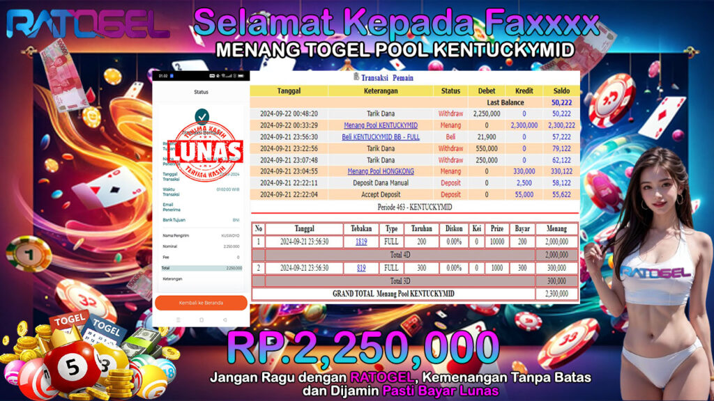 BUKTI JACKPOT TOGEL POOL KENTUCKYMID TERPERCAYA DI INDONESIA TGL 22-09-2024