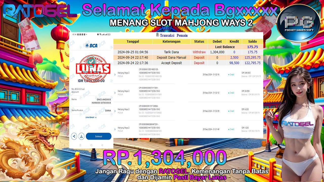 BUKTI JACKPOT SLOT MAHJONG WAYS 2 TERPERCAYA DI INDONESIA TGL 25-09-2024