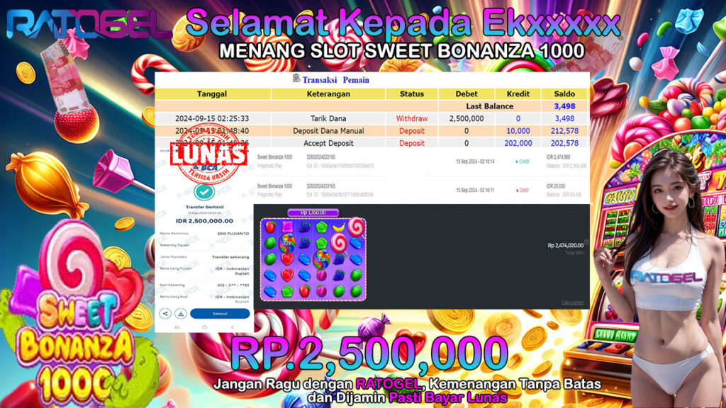 BUKTI JACKPOT SLOT SWEET BONANZA 1000 TERPERCAYA DI INDONESIA TGL 15-09-2024