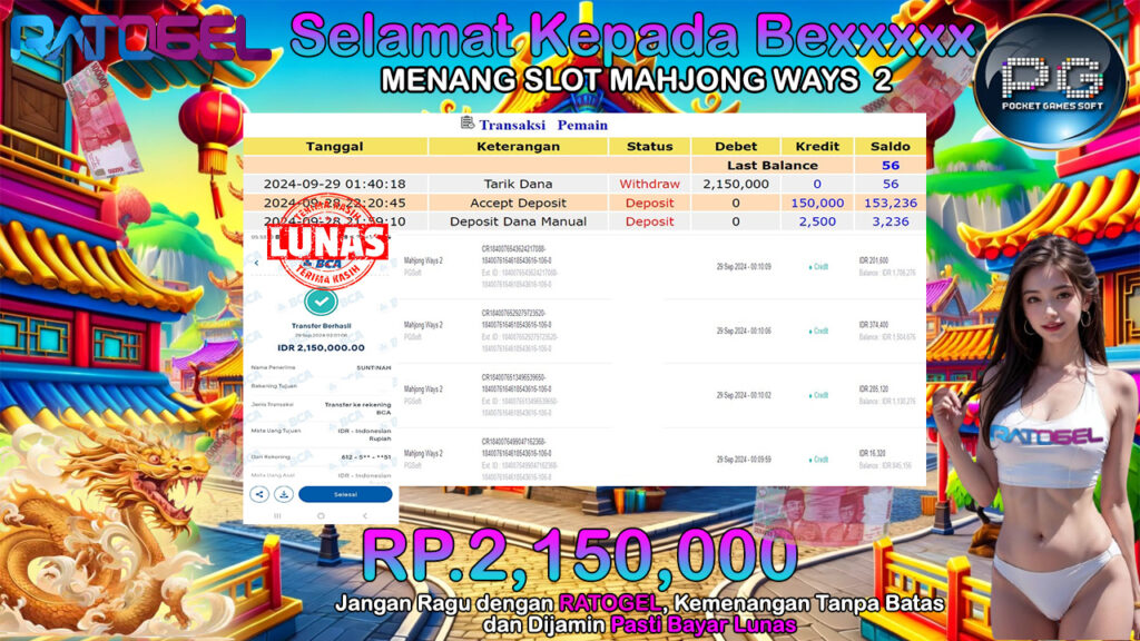 BUKTI JACKPOT SLOT MAHJONG WAYS TERPERCAYA DI INDONESIA TGL 29-09-2024