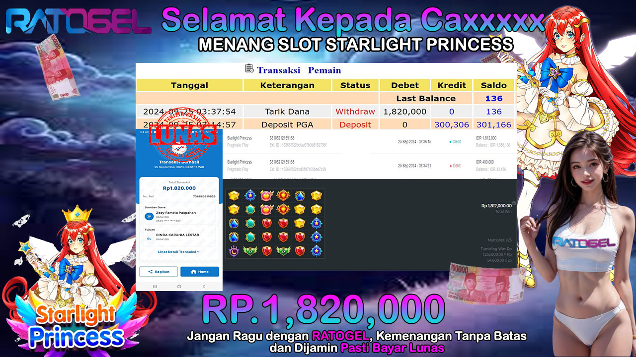 BUKTI JACKPOT SLOT STARLIGHT PRINCESS TERPERCAYA DI INDONESIA TGL 25-09-2024