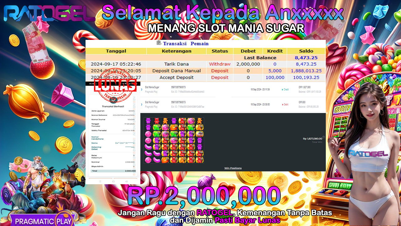 BUKTI JACKPOT SLOT MANIA SUGAR  TERPERCAYA DI INDONESIA TGL 17-09-2024