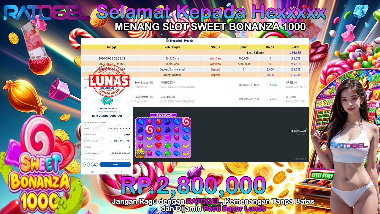 BUKTI JACKPOT SLOT SWEET BONANZA 1000  TERPERCAYA DI INDONESIA TGL 13-09-2024