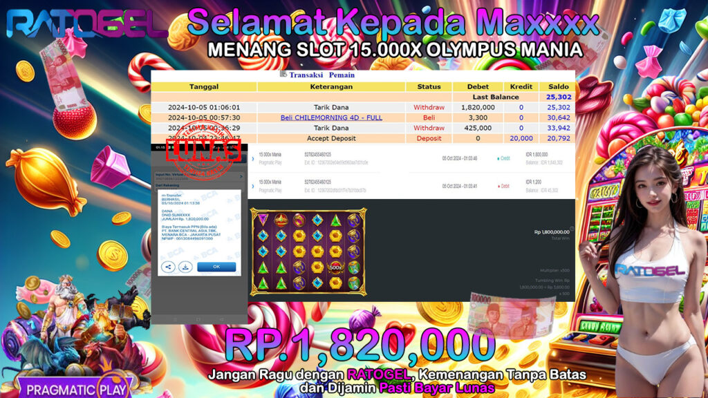 BUKTI JACKPOT SLOT 15.000X OLYMPUS MANIA TERPERCAYA DI INDONESIA TGL 05-10-2024