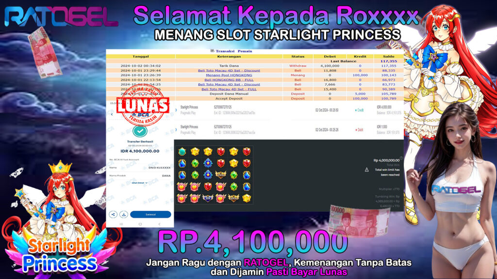 BUKTI JACKPOT SLOT STARLIGHT PRINCESS TERPERCAYA DI INDONESIA TGL 02-10-2024