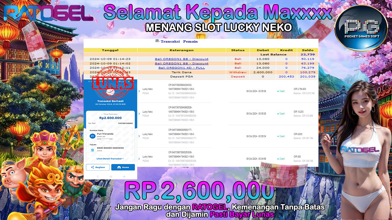 BUKTI JACKPOT SLOT LUCKY NEKO TERPERCAYA DI INDONESIA TGL 09-10-2024