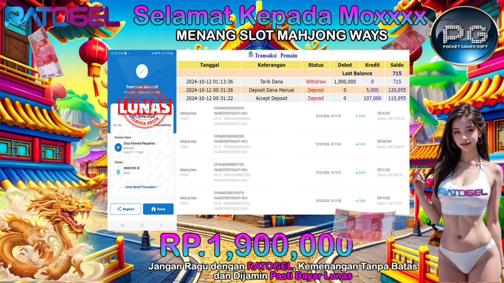 BUKTI JACKPOT SLOT MAHJONG WAYS TERPERCAYA DI INDONESIA TGL 12-10-2024