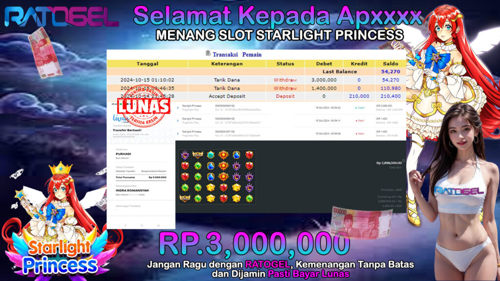 BUKTI JACKPOT SLOT STARLIGHT PRINCESS TERPERCAYA DI INDONESIA TGL 15-10-2024