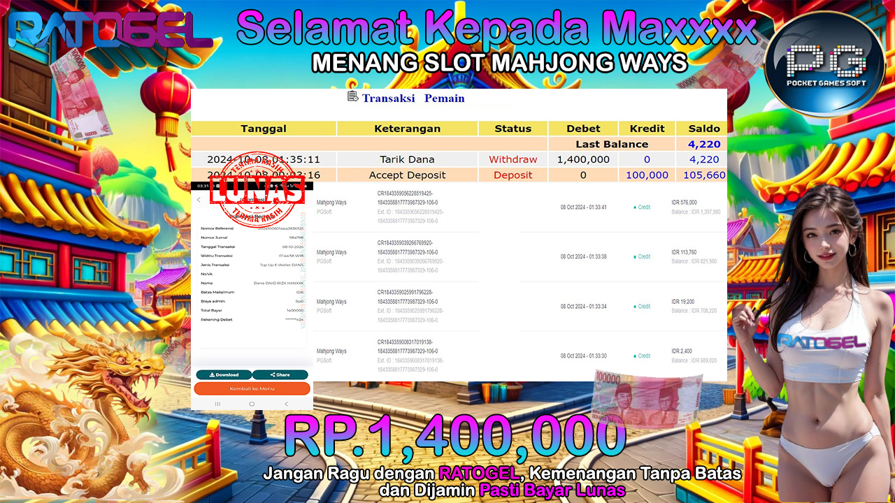 BUKTI JACKPOT SLOT MAHJONG WAYS TERPERCAYA DI INDONESIA TGL 08-10-2024