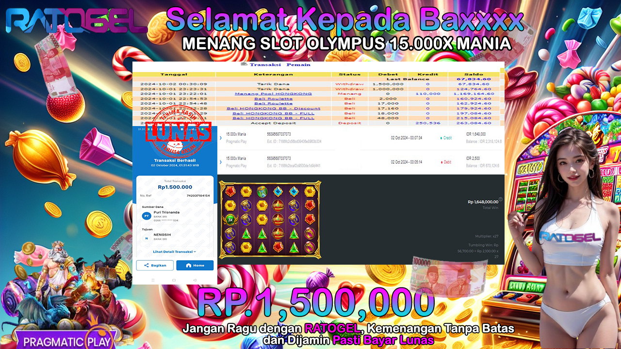 BUKTI JACKPOT SLOT OLYMPUS 15.000X MANIA TERPERCAYA DI INDONESIA TGL 02-10-2024