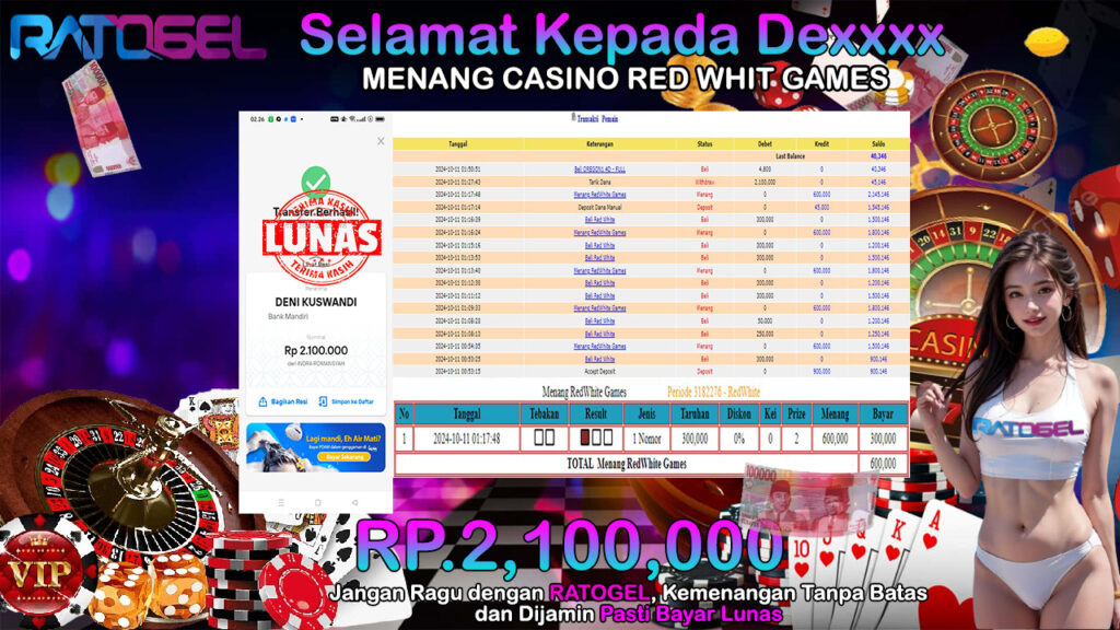 BUKTI JACKPOT CASINO RED WHIT GAMES  TERPERCAYA DI INDONESIA TGL 11-10-2024