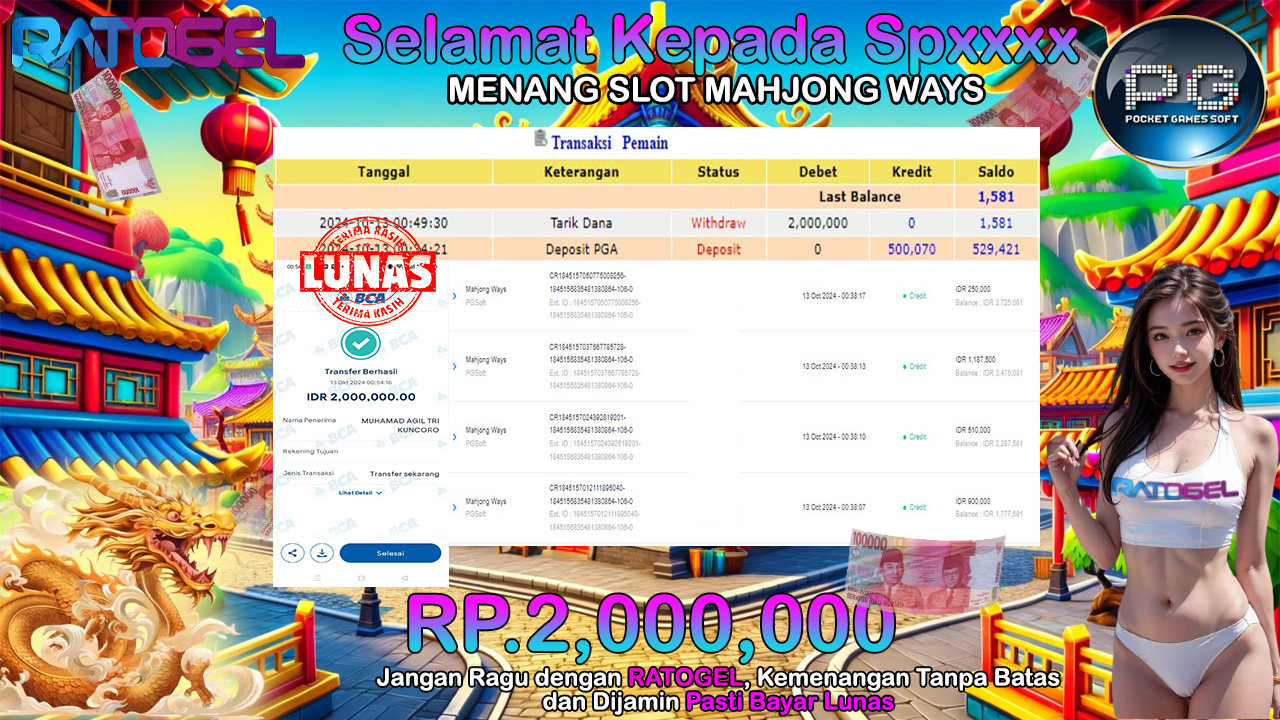 BUKTI JACKPOT SLOT MAHJONG WAYS TERPERCAYA DI INDONESIA TGL 13-10-2024