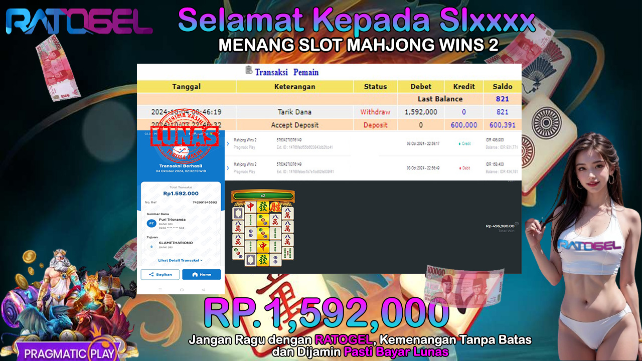 BUKTI JACKPOT SLOT MAHJONG WINS 2 TERPERCAYA DI INDONESIA TGL 04-10-2024