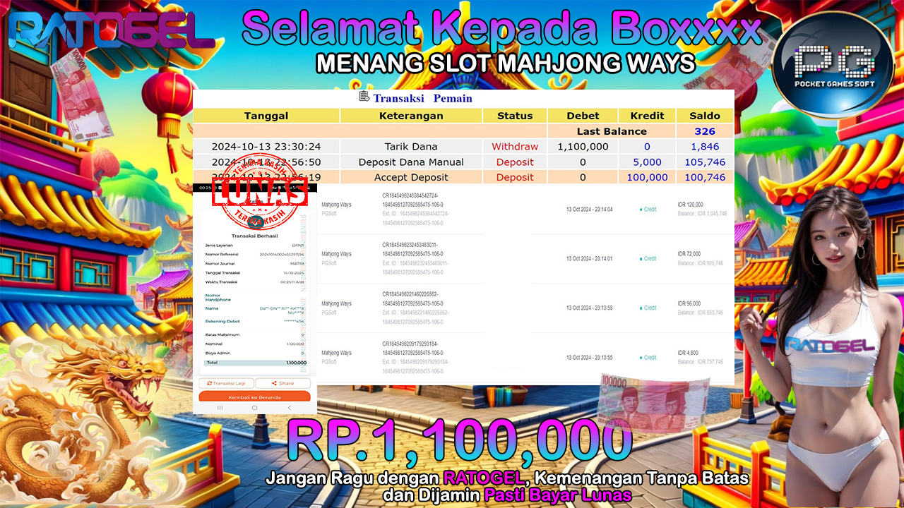 BUKTI JACKPOT SLOT MAHJONG WAYS TERPERCAYA DI INDONESIA TGL 14-10-2024